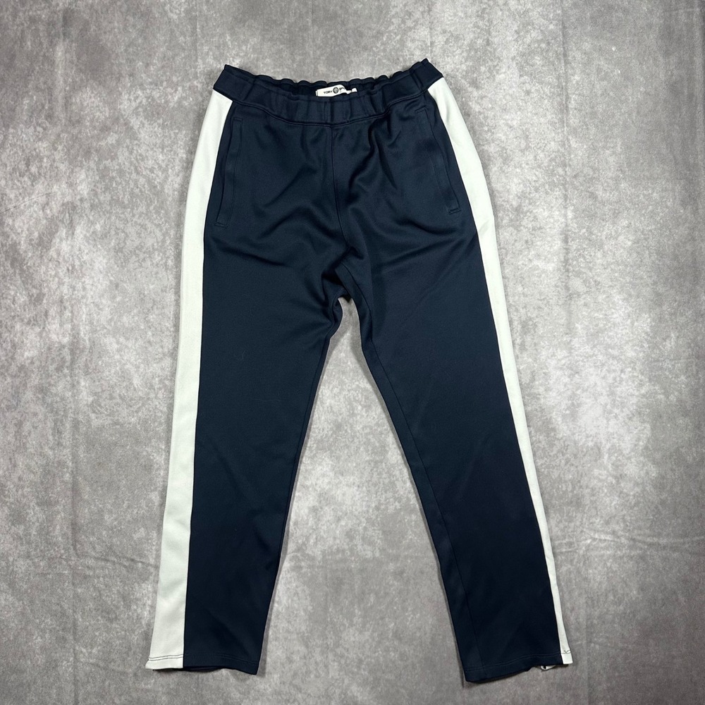 Tory Sport Womens Track Pants Navy Blue White Side Stripe Ankle Zip Size Small